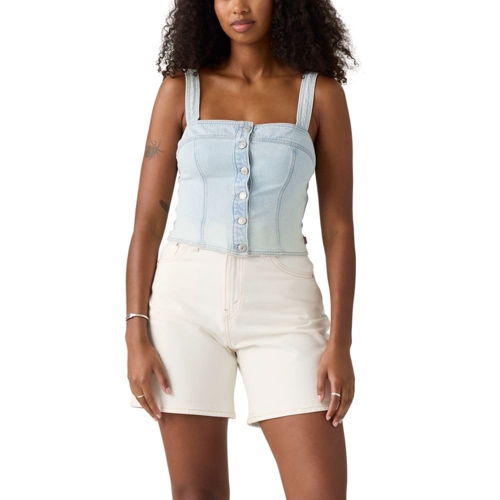 NWT Levi's Drea Denim Tank Top Button Front Cropped Small & Large